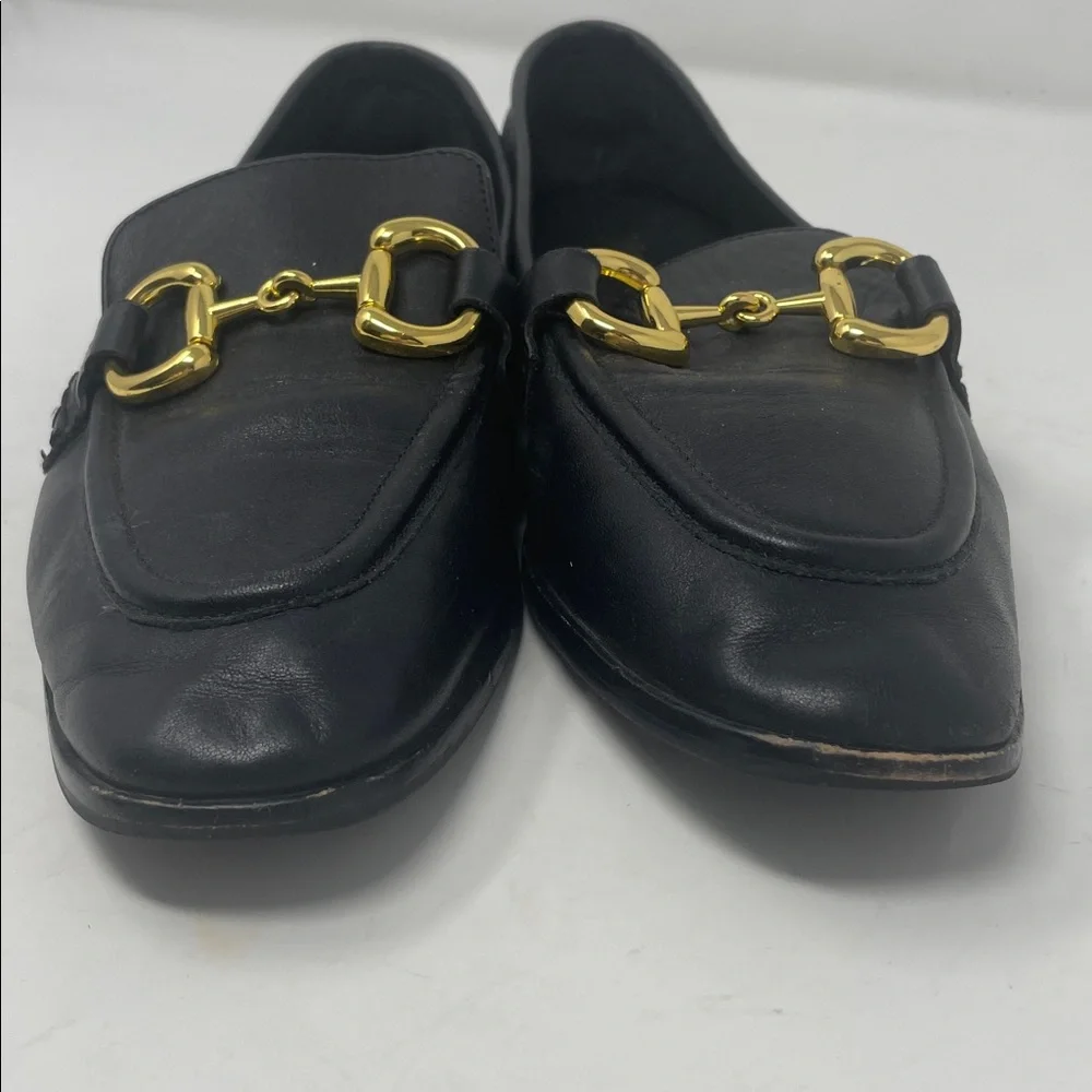 Jeffrey Campbell Black Leather Gold Accent Horsebit Slip On Loafers Size 8.5